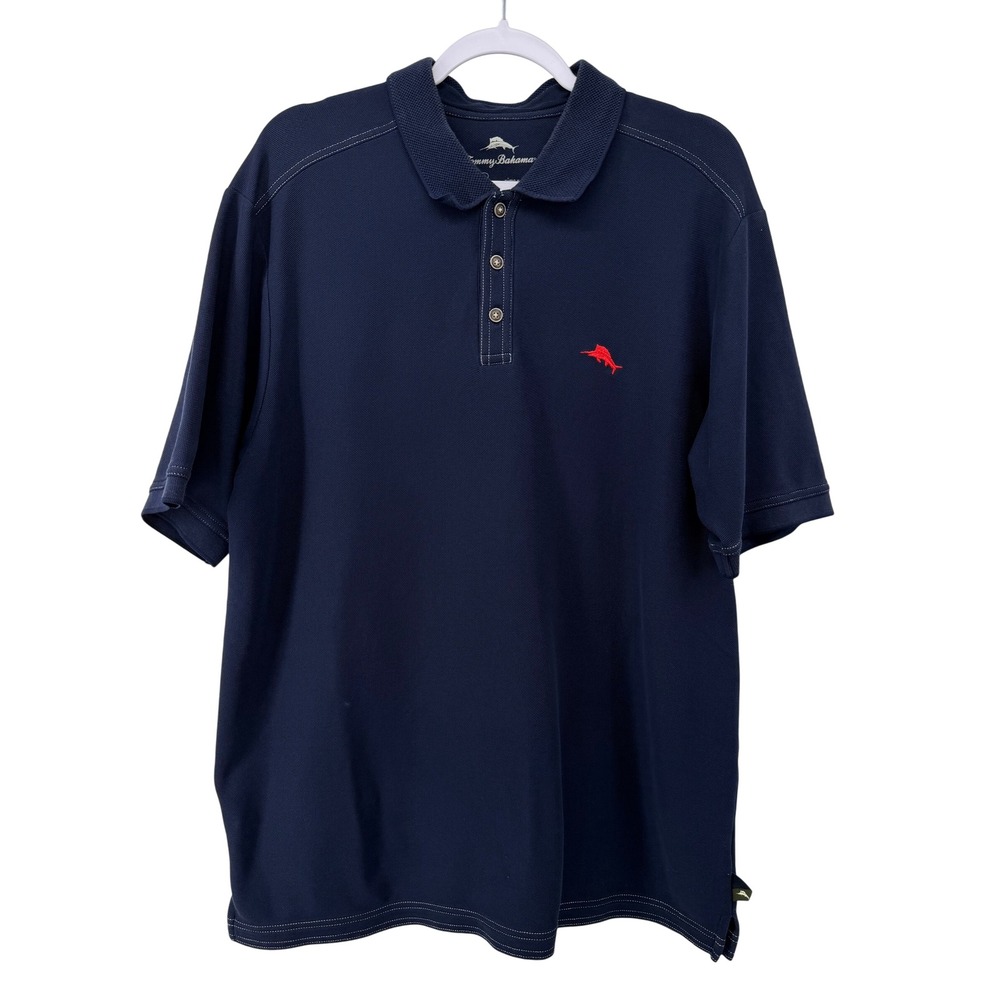 Tommy Bahama Mens Emfielder Polo Shirt Navy Blue Supima Cotton Size Large L